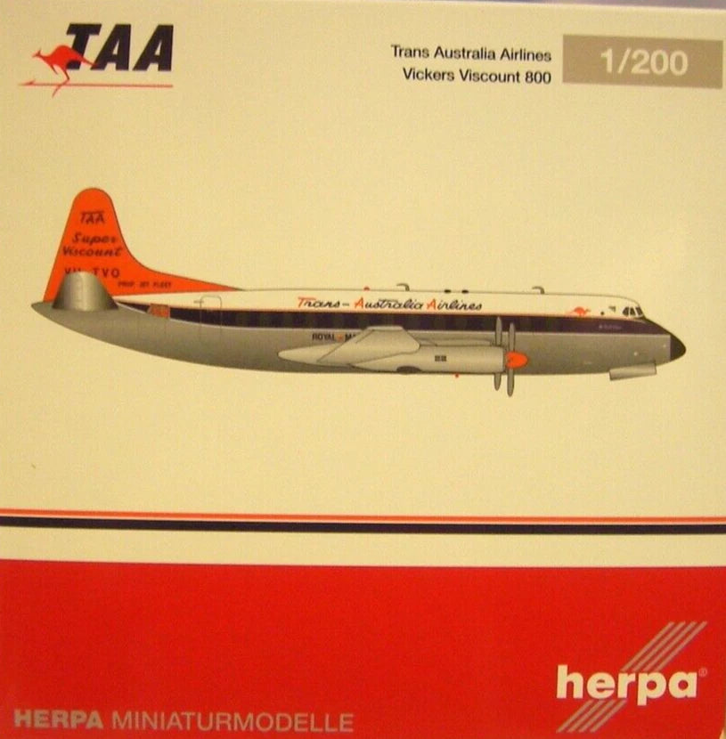 Herpa HE572859 1/200 TAA Trans Australian Airlines Vickers Viscount 800 VH-TVQ "McDouall Stuart"