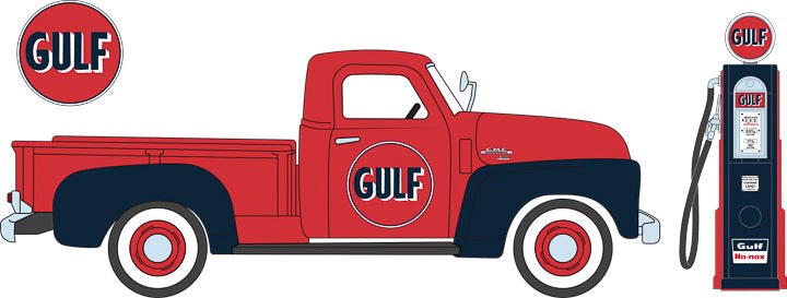 GreenLight GL-12984 1/18 1952 GMC 150 Gulf Oil with Vinatage Gas Pump (8867953279213)