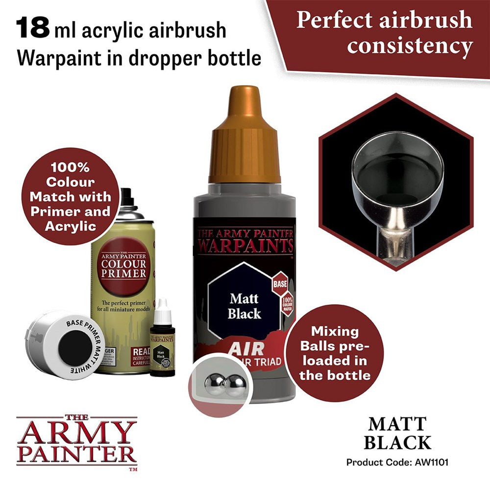 Army Painter AW1101 Warpaints Air Matt Black Acrylic Paint 18ml (8938211311853)