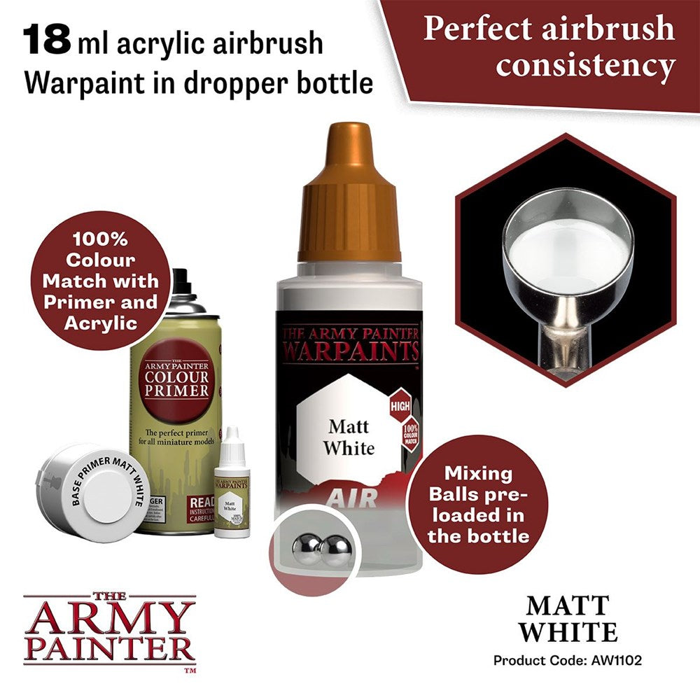 Army Painter AW1102 Warpaints Air Matt White Acrylic Paint 18ml (8938211508461)