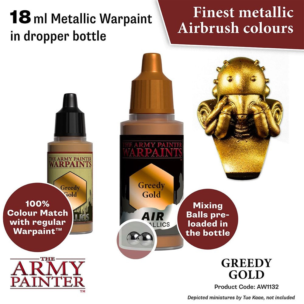Army Painter AW1132 Metallics Air Greedy Gold Acrylic Paint 18ml (8938214260973)