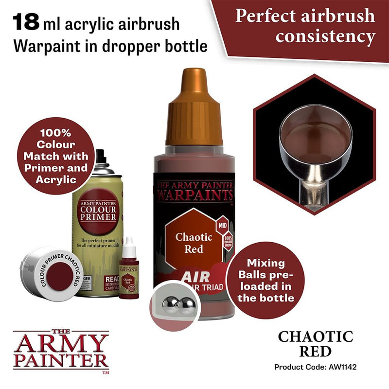 Army Painter AW1142 Warpaints Air Chaotic Red Acrylic Paint 18ml