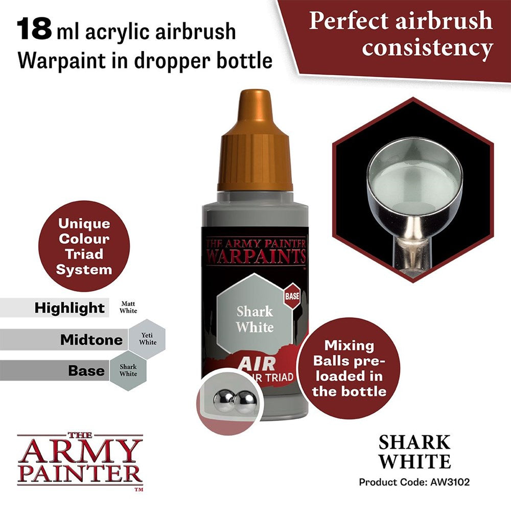 Army Painter AW3102 Warpaints Air Shark White Acrylic Paint 18ml (8938239820013)