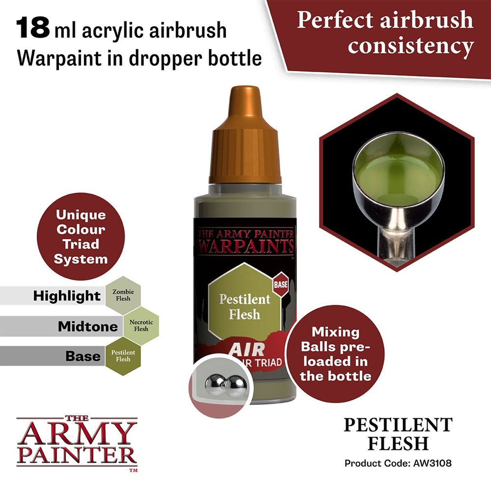 Army Painter AW3108 Warpaints Air Pestilent Flesh Acrylic Paint 18ml (8938240573677)