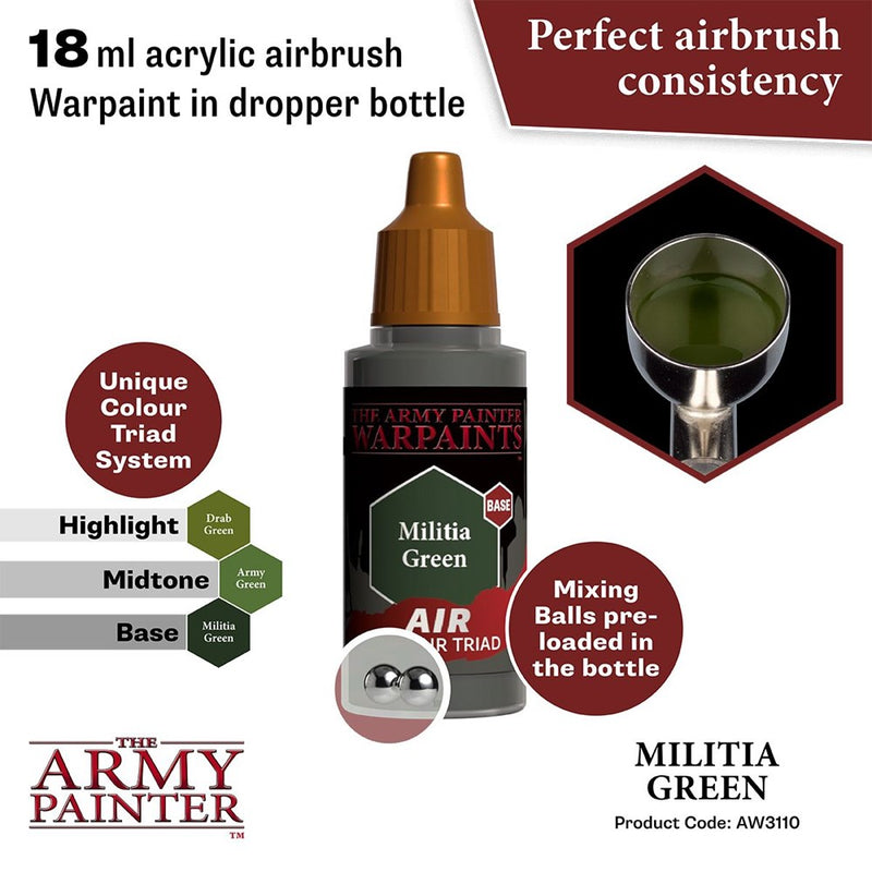 Army Painter AW3110 Warpaints Air Militia Green Acrylic Paint 18ml