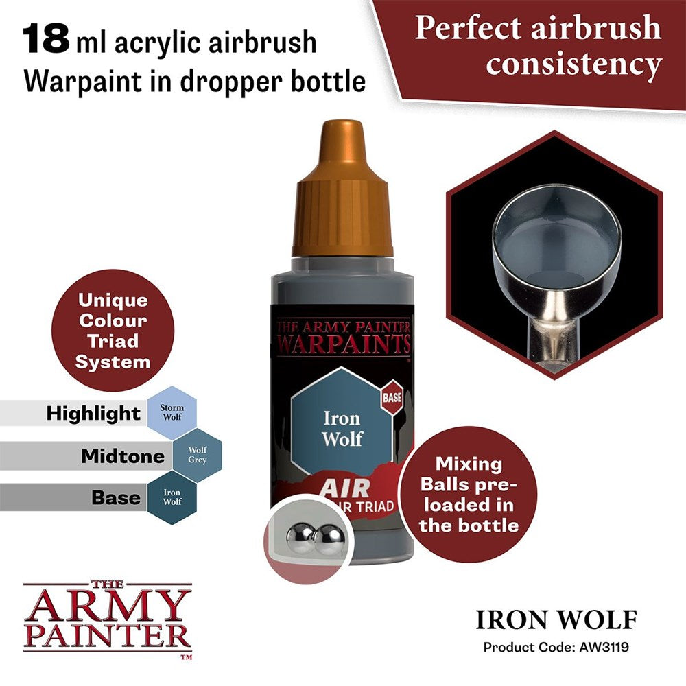 Army Painter AW3119 Warpaints Air Iron Wolf Acrylic Paint 18ml (8938242179309)