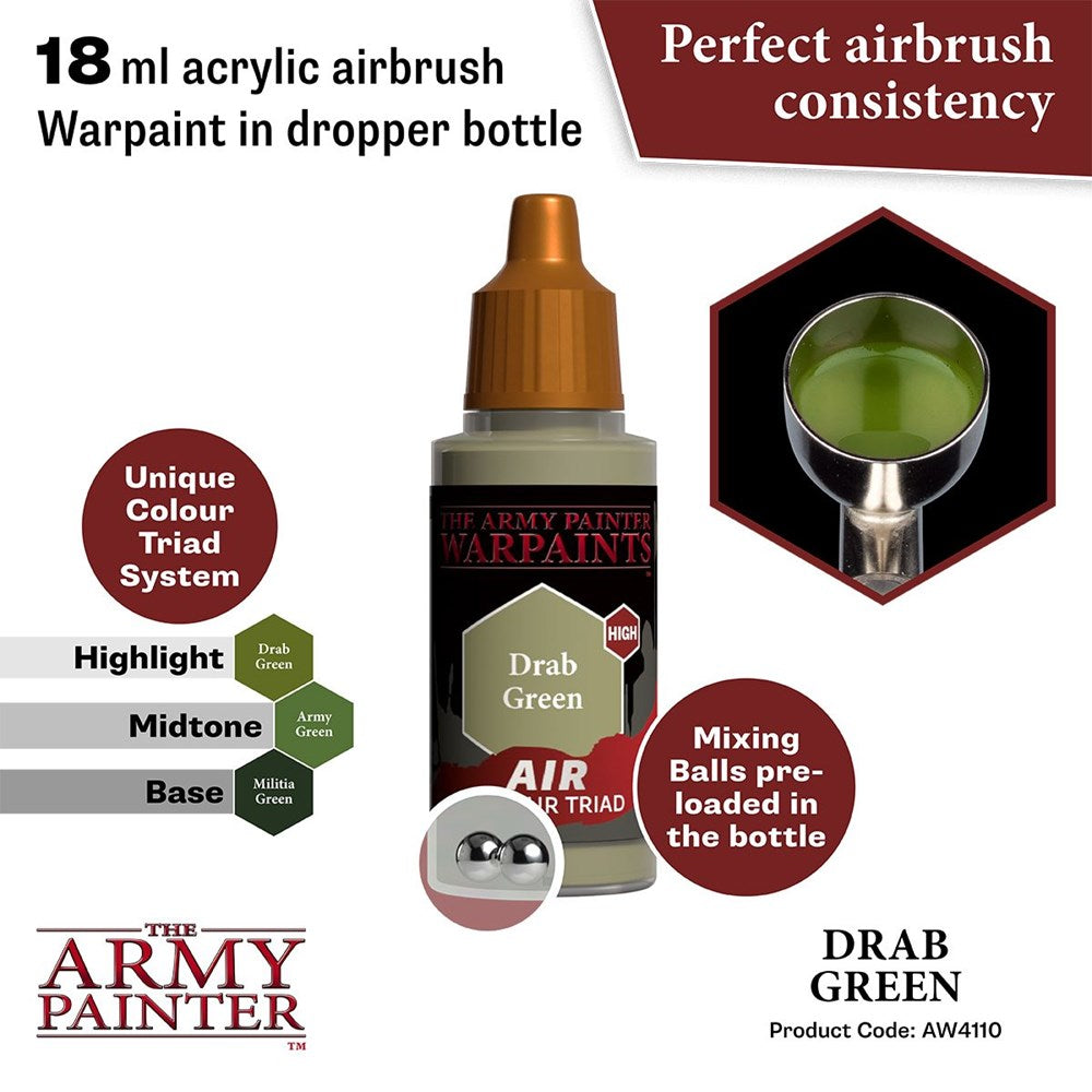 Army Painter AW4110 Warpaints Air Drab Green Acrylic Paint 18ml (8938251419885)
