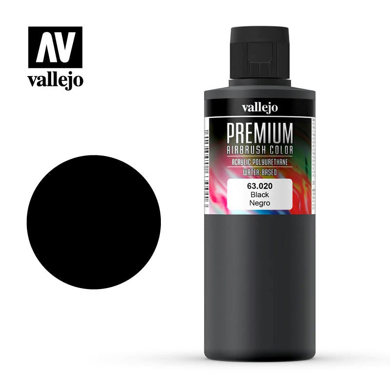 Vallejo AV63020 Premium Colour Black 200ml (8938270785773)
