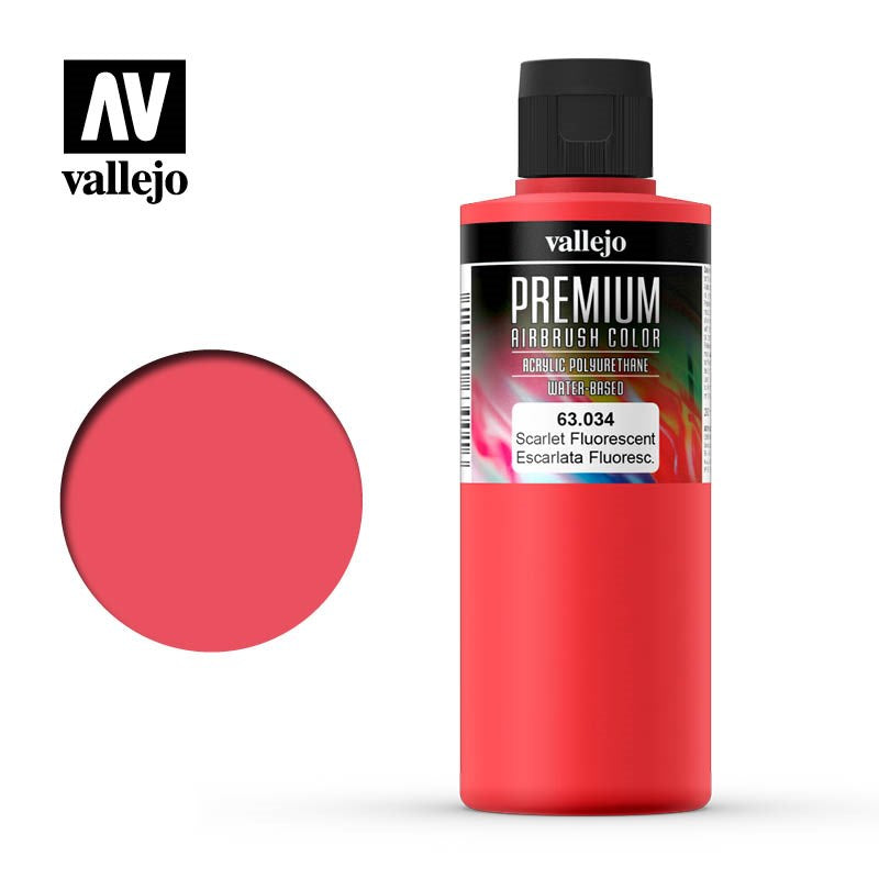 Vallejo AV63034 Premium Colour Fluorescent Scarlet 200ml (8938271113453)