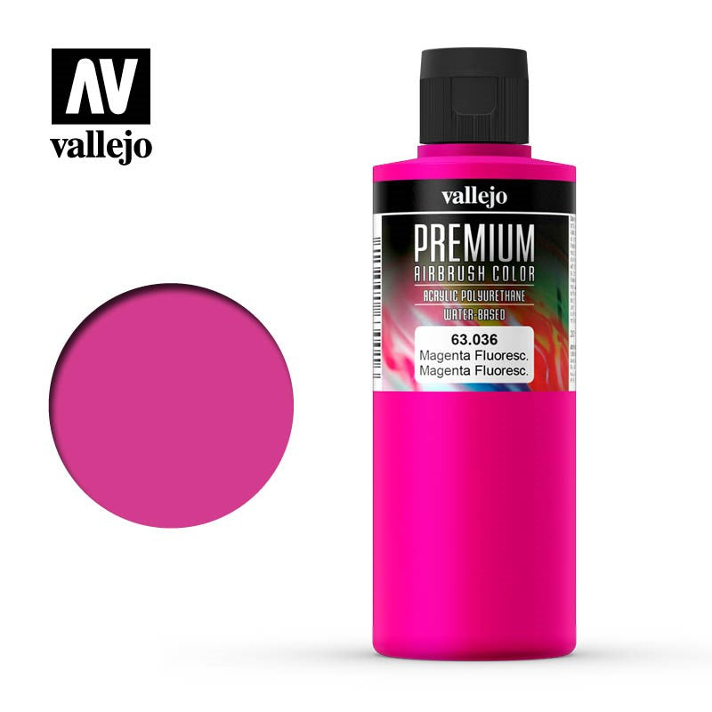 Vallejo AV63036 Premium Colour Fluorescent Magenta 200ml (8938271277293)