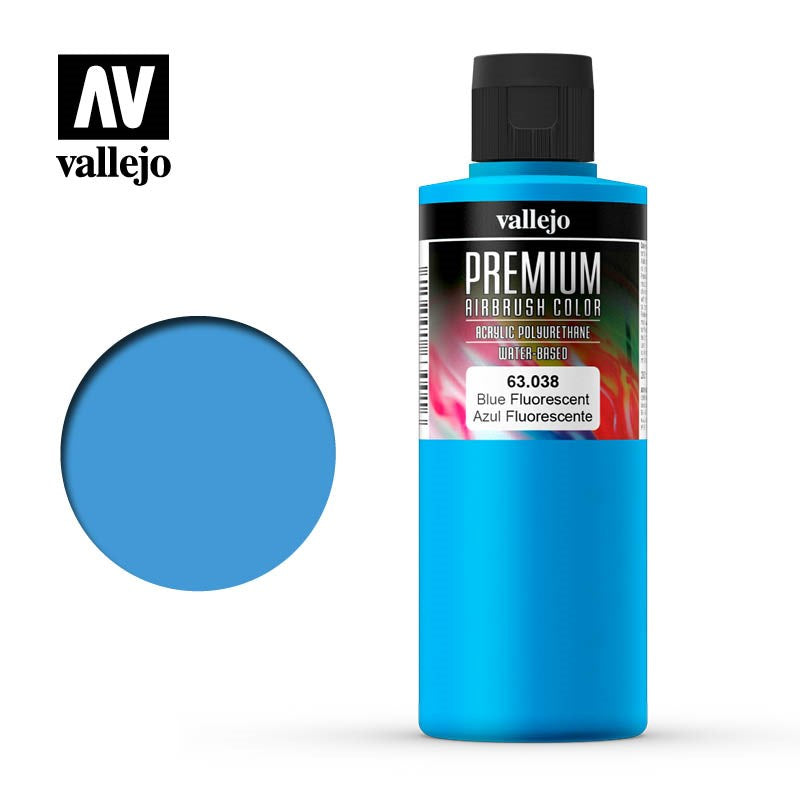 Vallejo AV63038 Premium Colour Fluorescent Blue 200ml (8938271375597)