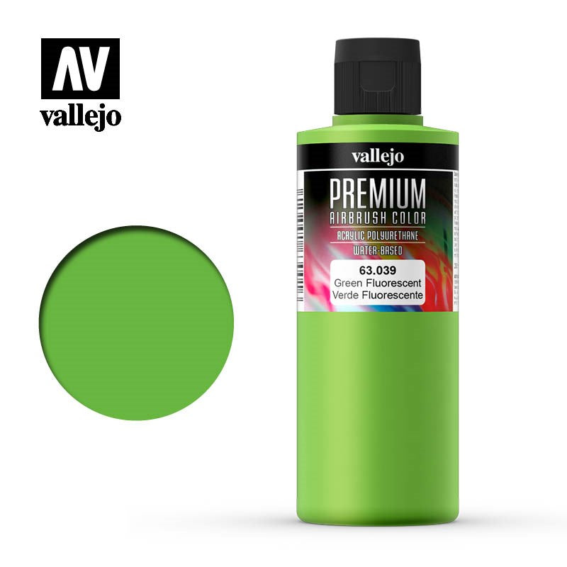 Vallejo AV63039 Premium Colour Fluorescent Green 200ml (8938271506669)