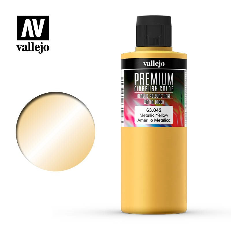 Vallejo AV63042 Premium Colour Pearl & Metallics Metallic Yellow Medium 200ml (8938271736045)