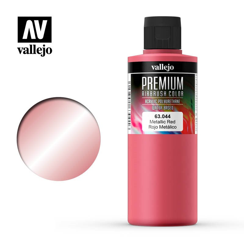Vallejo AV63044 Premium Colour Pearl & Metallics Metallic Red 200ml (8938271965421)