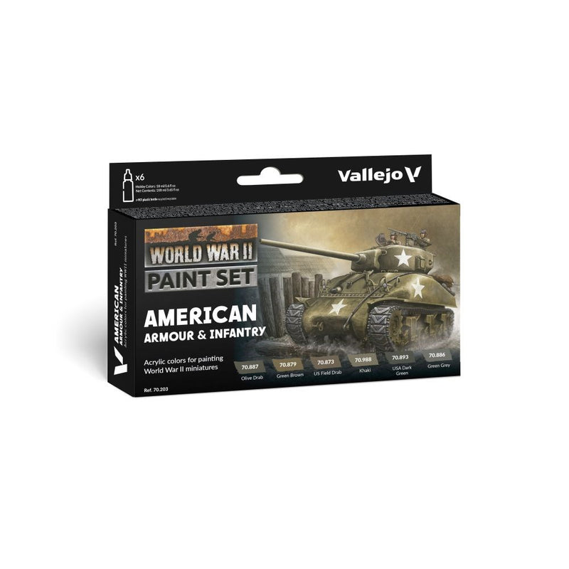 Vallejo AV70203 Model Colour American Armour & Infantry  WWII 6 Colour Set