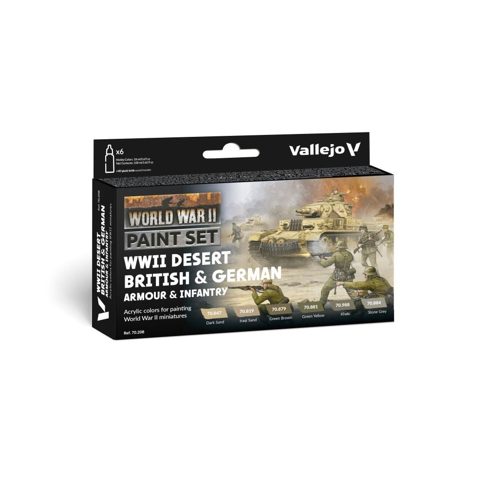 Vallejo AV70208 Model Colour Desert British & German Armour & Infantry WWII 6 Colour Set (8938281730285)
