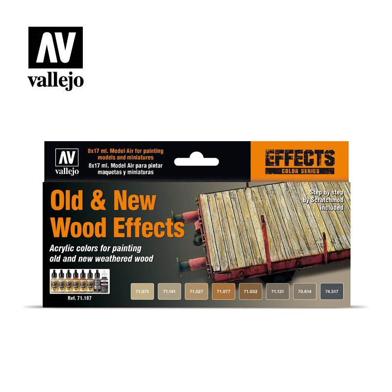 Vallejo AV71187 Model Air Effects 8 Colour Set Old And New Wood Effects by Scratchmod 17ml (8938318266605)