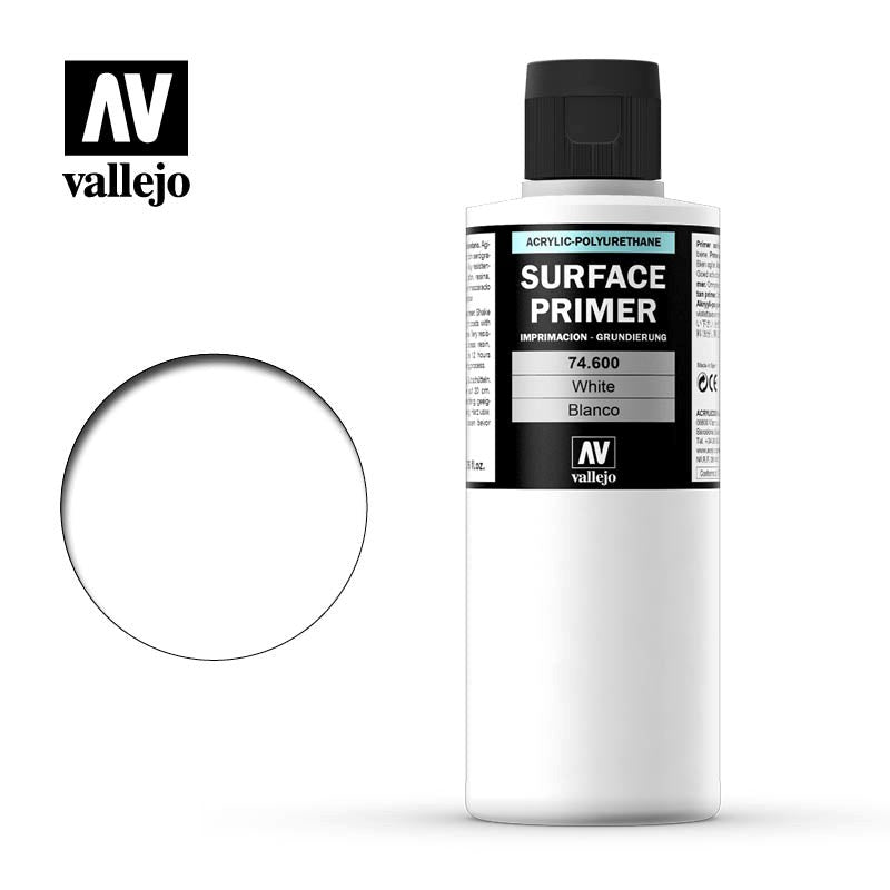 Vallejo AV74600 Surface Primer Colour White 200ml (8938361553133)
