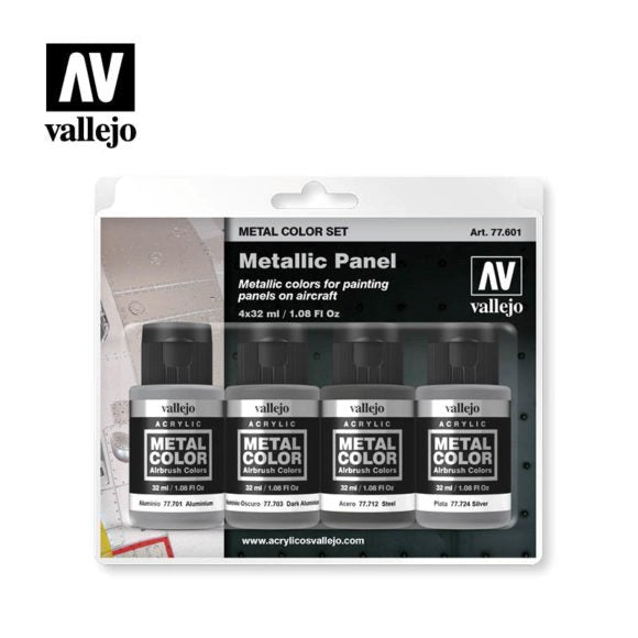 Vallejo AV77601 Metal Colour Metallic Panel 4 Colour Acrylic Paint Set (8938369155309)