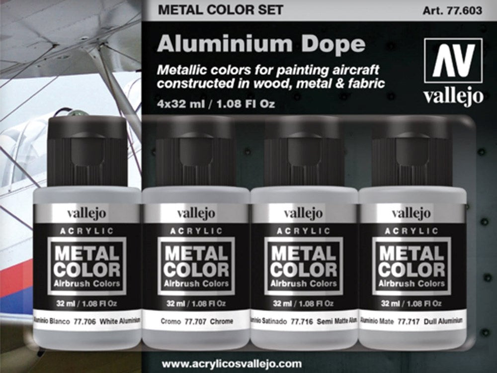 Vallejo AV77603 Metal Colour Aluminium Dope 4 Colour Acrylic Paint Set (8938369417453)