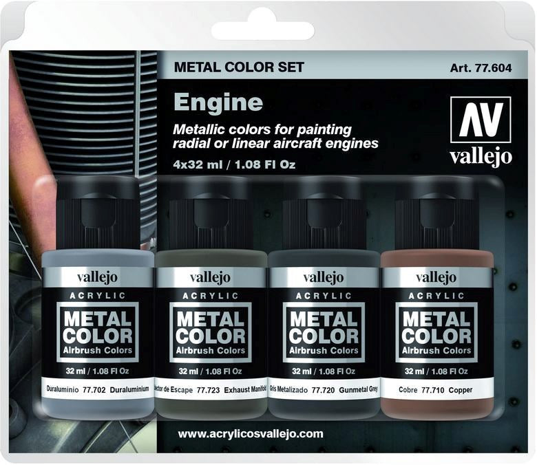 Vallejo AV77604 Metal Colour Engine 4 Colour Acrylic Paint Set (8938369515757)