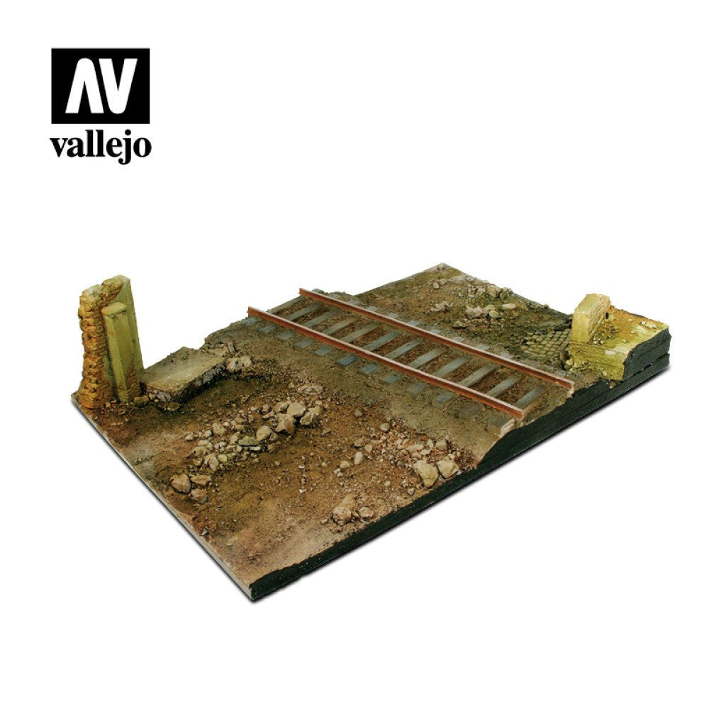 Vallejo AVSC104 Scenics Bases 1/35 31x21 Country road cross with railway section Diorama Base (8938377576685)