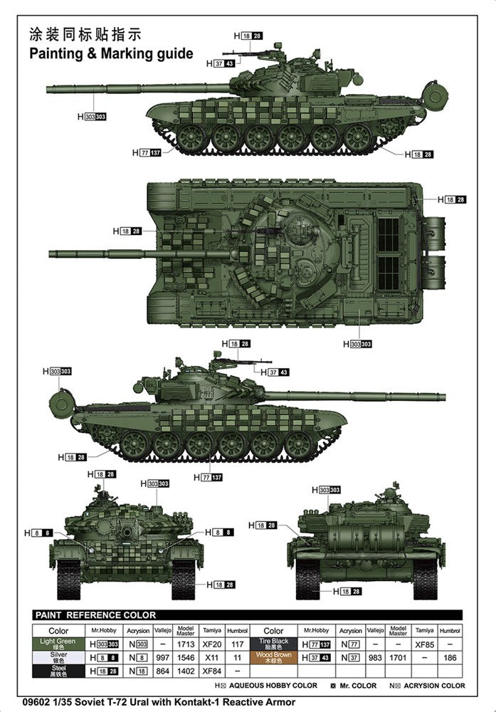 Trumpeter 09602 1/35 Soviet T-72 Ural with Kontakt-1 Reactive Armor (8948589330669)