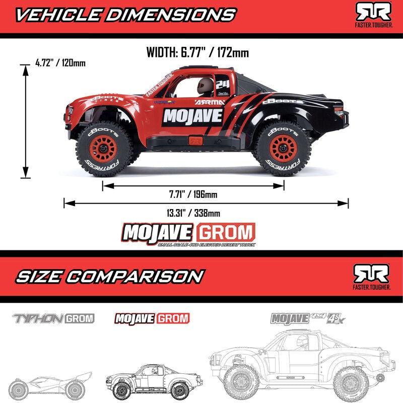 ARRMA ARA2104T1 MOJAVE GROM MEGA 380 Brushed 4X4 Small Scale Desert Truck RTR with Battery & Charger Red/Black