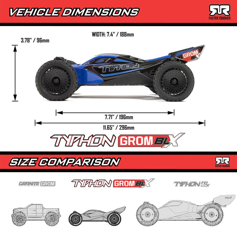ARRMA ARA2306ST2 TYPHON GROM 223S BLX Brushless 4X4 Small Scale Buggy RTR with Battery & Charger Blue (8949800435949)