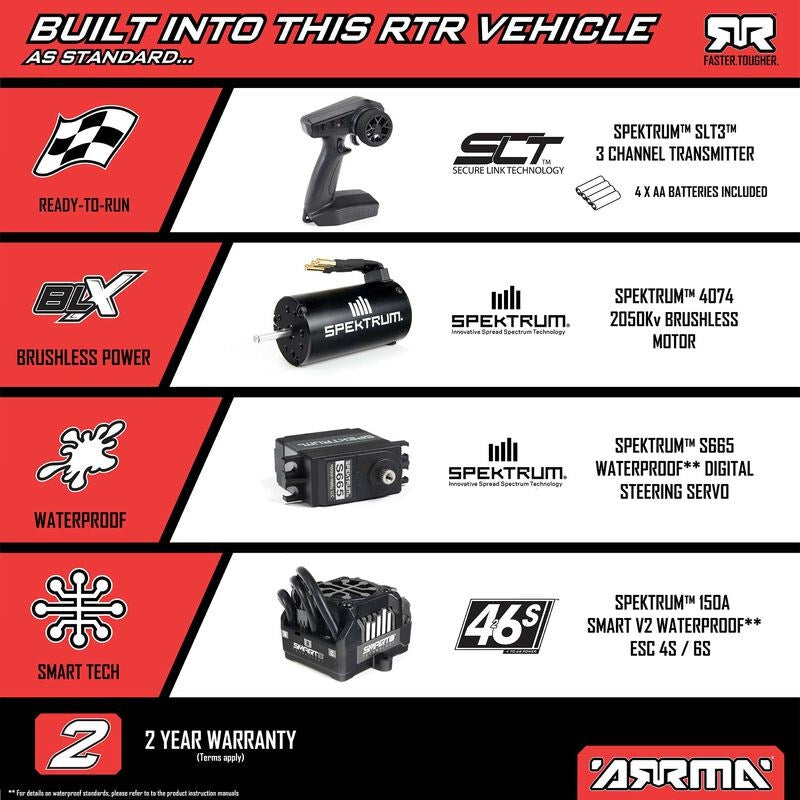ARRMA ARA8611V6T1 1/8 NOTORIOUS 6S V6 4X4 BLX Brushless Stunt Truck RTR Black (8949803909357)