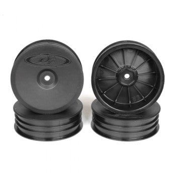 DE Racing DER-SB4-SAB Slim Speedline Buggy Wheels for Associated B6 - B6D / Kyosho RB6 / Front / BLACK / 4Pcs 2.2in Narrow for carpet racing (8949810004205)