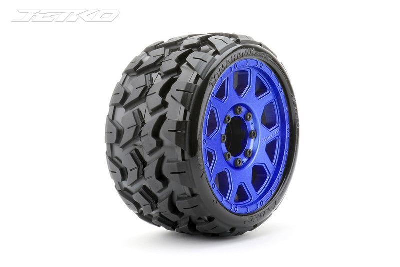 Jetko JKO1601CLMSGB 1/8 SGT 3.8 EX-TOMAHAWK/Claw Rim/Metal Blue/Medium Soft/Glued/Blted MTD Tires (2)