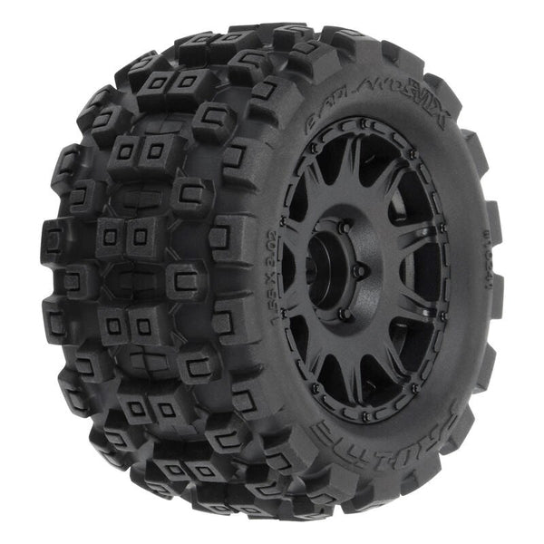 Pro-Line Badlands MX 1.85in All-Terrain Mounted Raid Black 12mm Hex Granite GROM 4x4 RC Wheel &amp; Tyre Set - PRO1024110