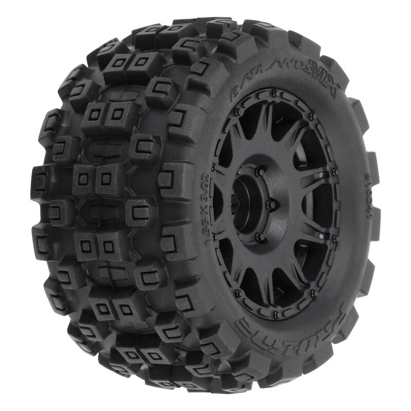 Proline PRO1024110 Badlands MX 1.85" All-Terrain Truck Tires (4) Mounted on Raid Black 12mm Hex Wheels for Granite GROM 4x4 Front or Rear