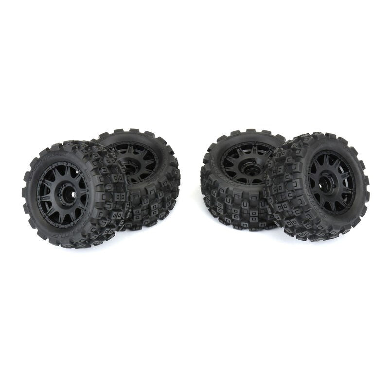 Proline PRO1024110 Badlands MX 1.85" All-Terrain Truck Tires (4) Mounted on Raid Black 12mm Hex Wheels for Granite GROM 4x4 Front or Rear (8949820817645)