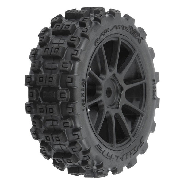 Pro-Line Badlands MX 1.9in All-Terrain Mach-10 Black Wheels Typhon GROM 4x4 RC Wheel &amp; Tyre Set 1/18 Scale - PRO1024610