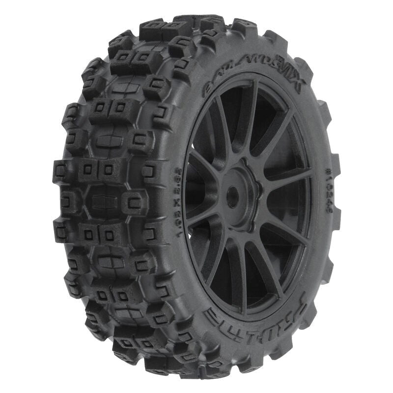 Proline PRO1024610 Badlands MX 1.9" All-Terrain Buggy Tires (4) Mounted on Mach-10 Black 1.9" 12mm Hex Wheels for Typhon GROM 4x4 Front or Rear