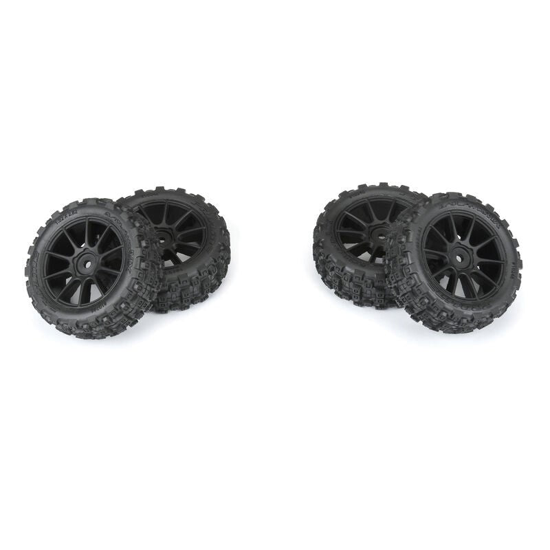 Proline PRO1024610 Badlands MX 1.9" All-Terrain Buggy Tires (4) Mounted on Mach-10 Black 1.9" 12mm Hex Wheels for Typhon GROM 4x4 Front or Rear (8949820883181)