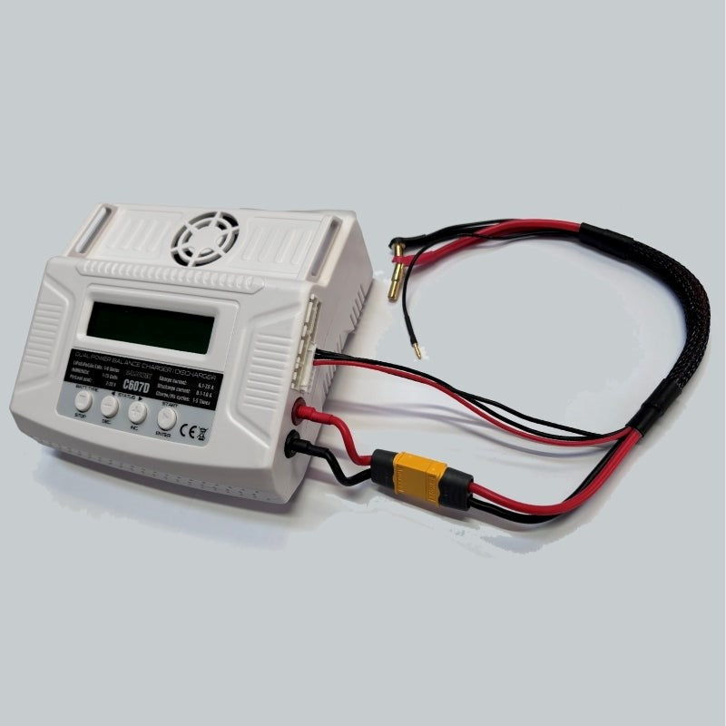 RC Pro RCP-BM042-3 4-5mm Stepped Bullet - XT60 Charge Lead 300mm long With 4mm Charger Adapter 2S Balance with 7pin XH Plug. Braided Wrap & Glued Heat Shrink