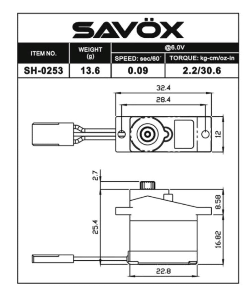 Savox SH-0253 Plus Micro Digital Servo 13.6g / 2.2kg-cm (8949824684269)