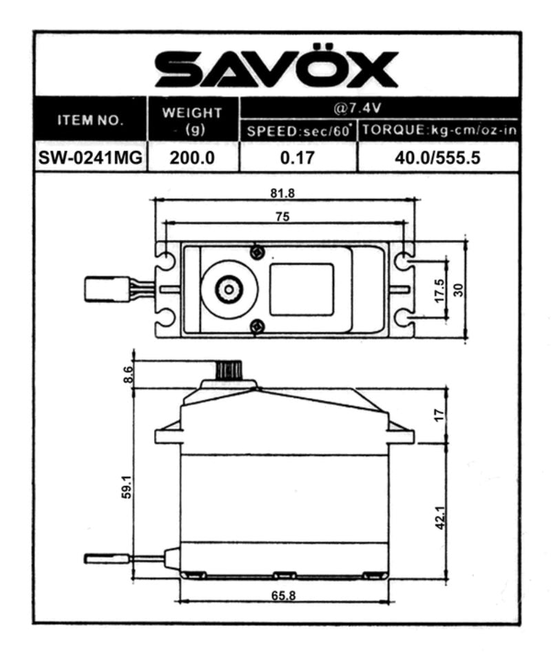Savox SW-0241MGP HV Large Scale 1/5th 40kg/cm 0.17sec @ 7.4v  Waterproof Digital Servo with Soft Start  66x30x59mm 200g (8949824848109)