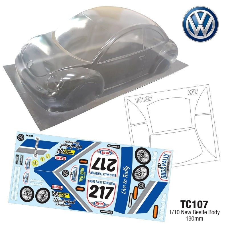 Team C TC107-R 1/10 New Beetle Body 190mm Rally Decal (8949827240173)