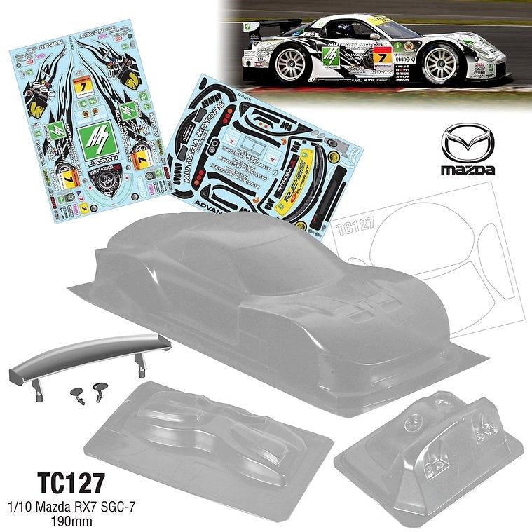 Team C TC127-M7 1/10 Mazda RX7 SGC-7 190mm WB 258mm With Rear Wing Light Buckets and Mirrors M7 Decal Sheet (8949827338477)