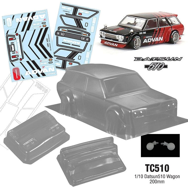 Team C TC510-A 1/10 Datsun 510 Wagon 200mm WB 258mm W/Light Buckets and Mirrors Advan Decal (8949827436781)