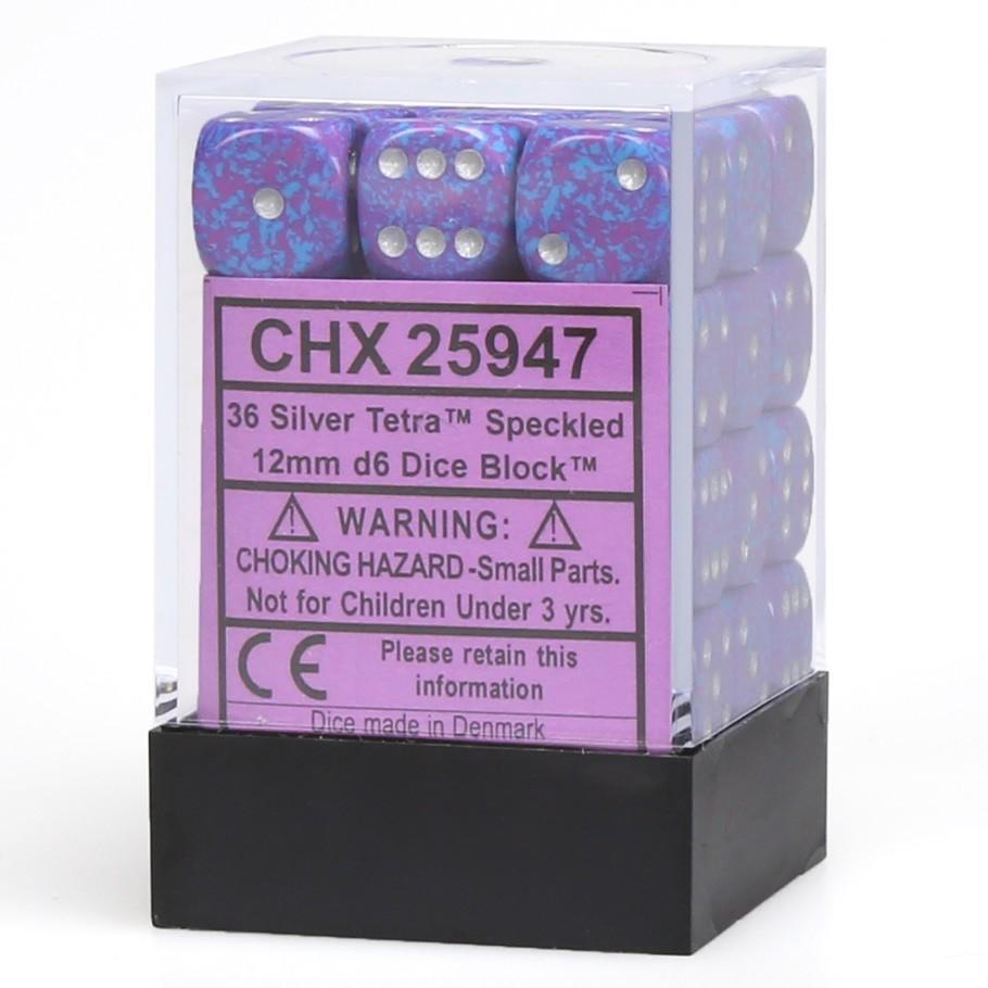 Chessex Speckled 12mm d6 Silver Tetra Dice Block (36 dice)