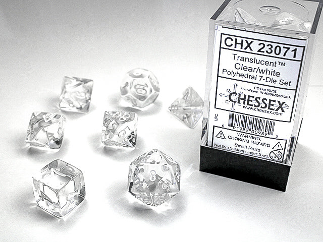 Chessex Translucent Polyhedral Clear/white 7-Die Set