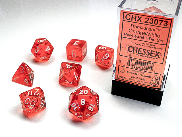 Chessex Translucent Polyhedral Orange/white 7-Die Set