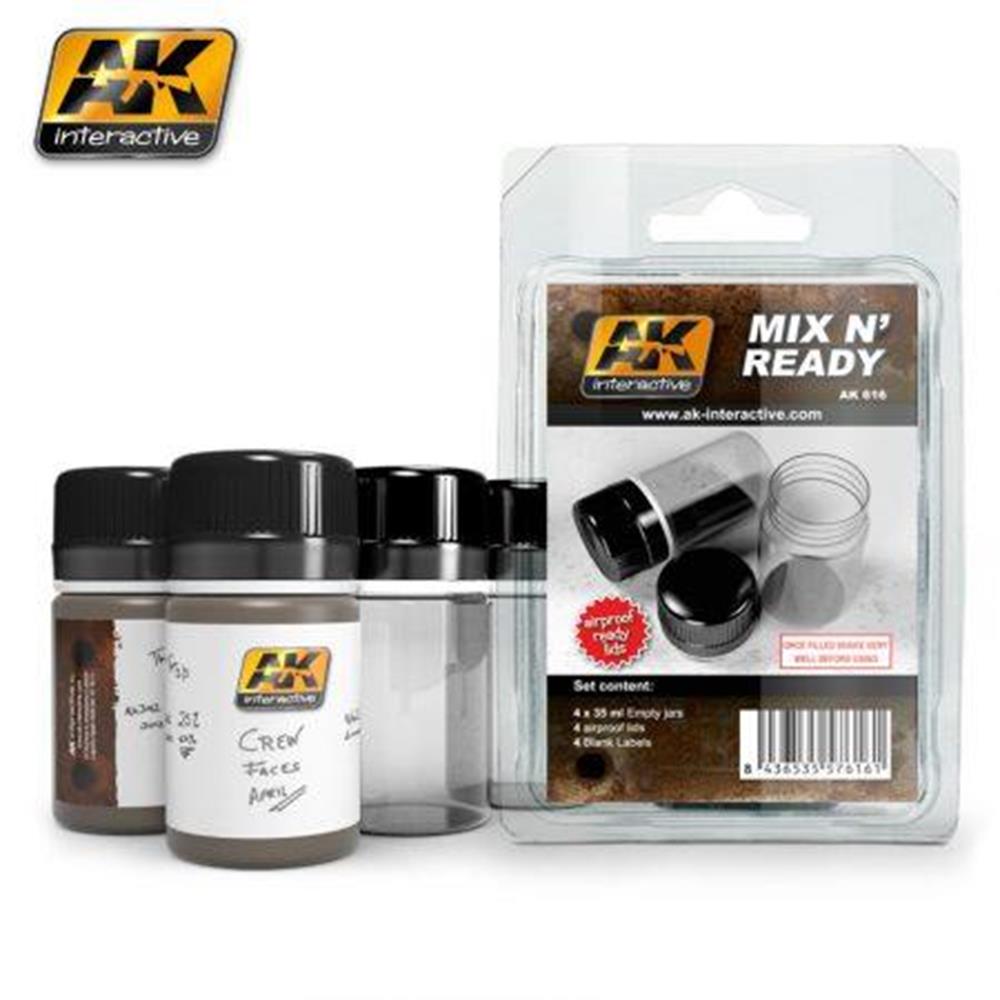 AK Interactive Mix N Ready (4 Empty Jars Whith Labels)