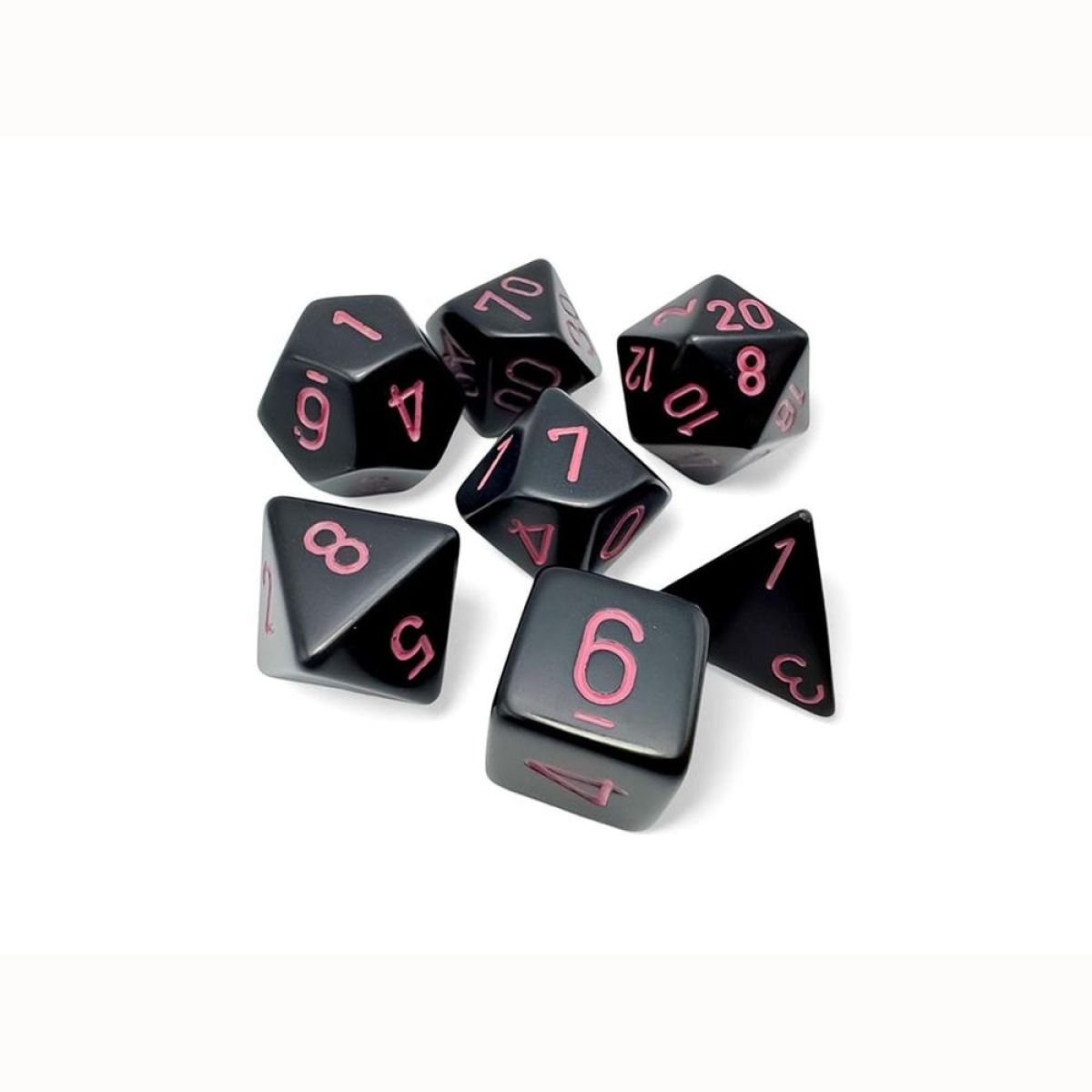 Chessex CHX25448 Opaque Black/Pink Polyhedral 7 Dice Set (9250464202989)