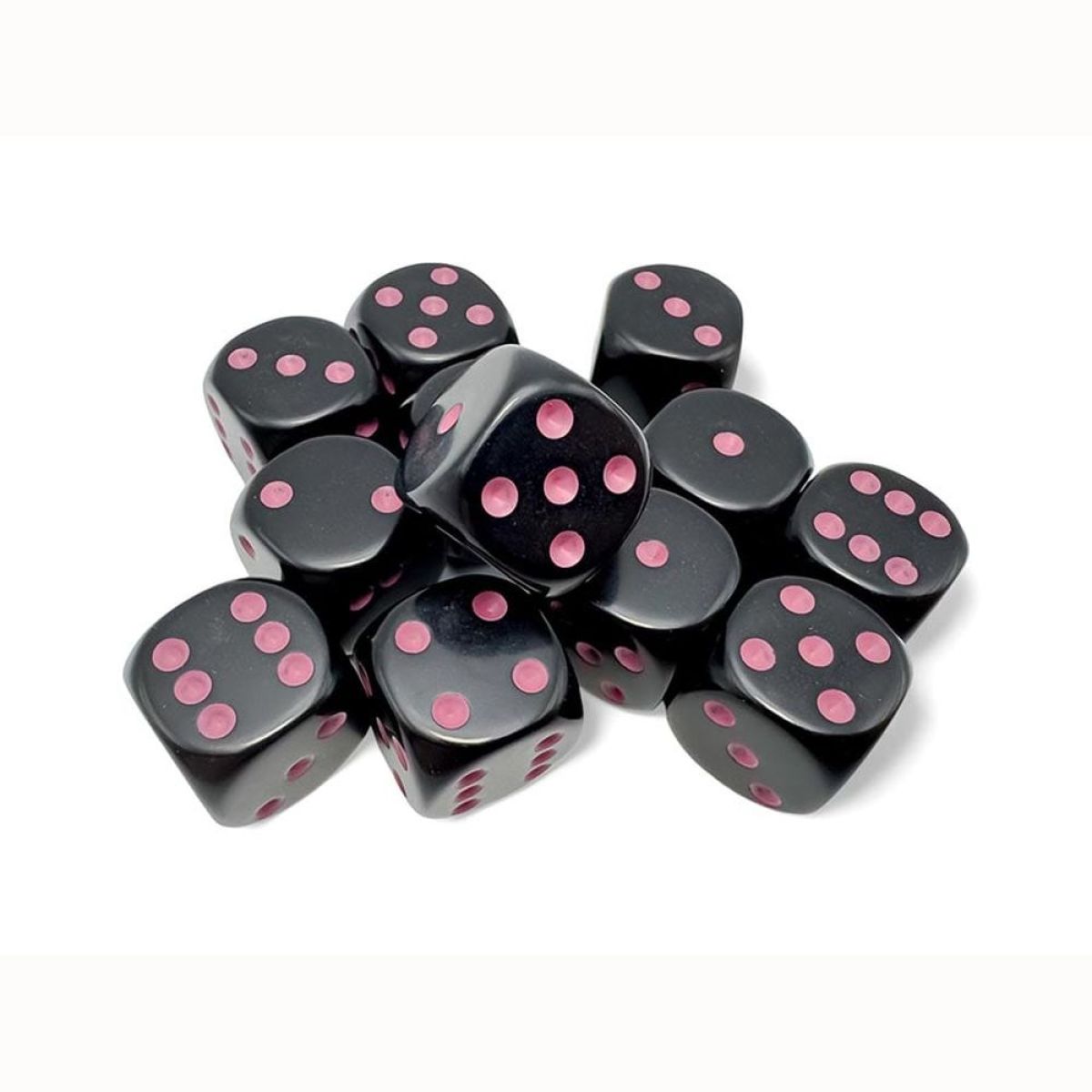 Chessex CHX25648 Opaque Black/Pink D6 Set of 12 (16mm) (9250464399597)